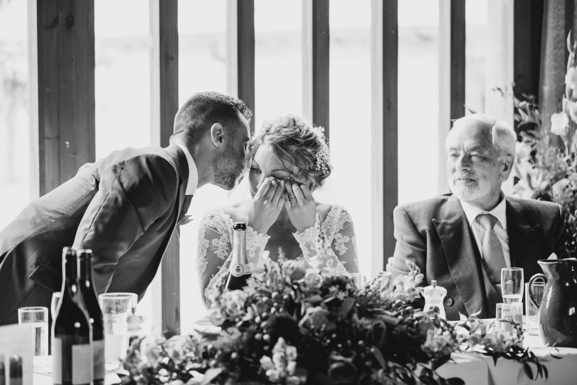 Bride crying during wedding speeches