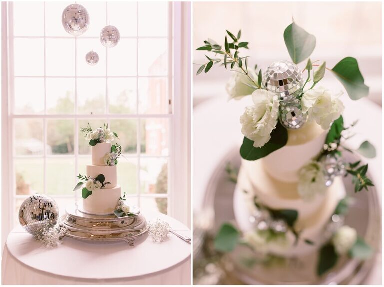 wedding cake with Elegant Disco Ball Wedding Decor